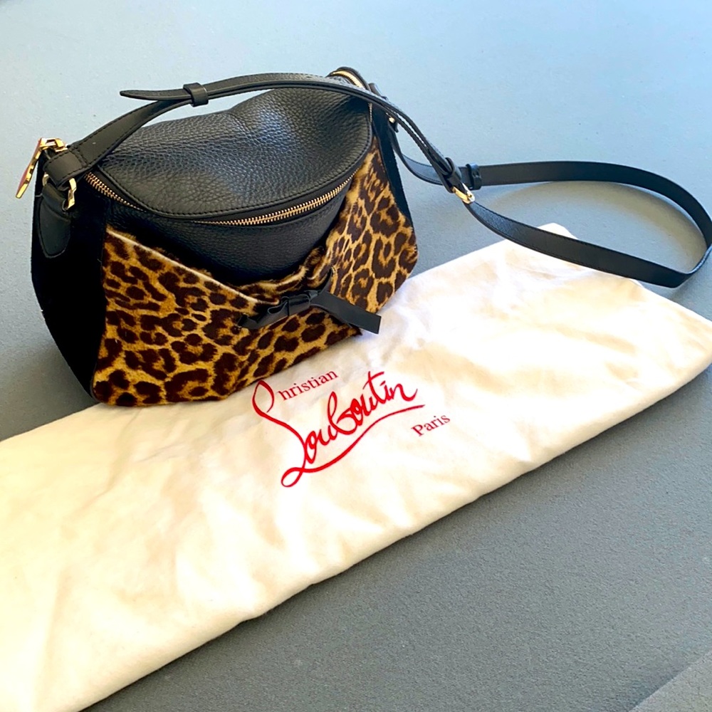 LOUBOUTIN Salina Black&Leopard Print Messenger Bag